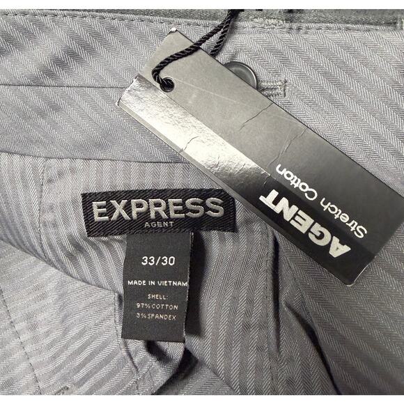 Express Agent 33 x 30 Slim Fit Dress Pants Gray Flat Front Stretch Men NWT New - Picture 8 of 10